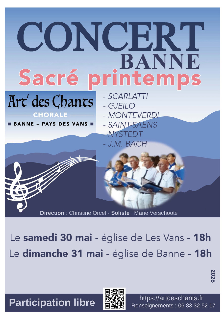 photo d'écran agenda prochains concerts en juin 2025. 27 juin 18h30 à la commanderie de Jalès, 28 juin 18h30 à l'église de Largentière, 29 juin 18h30 à l'église de Banne